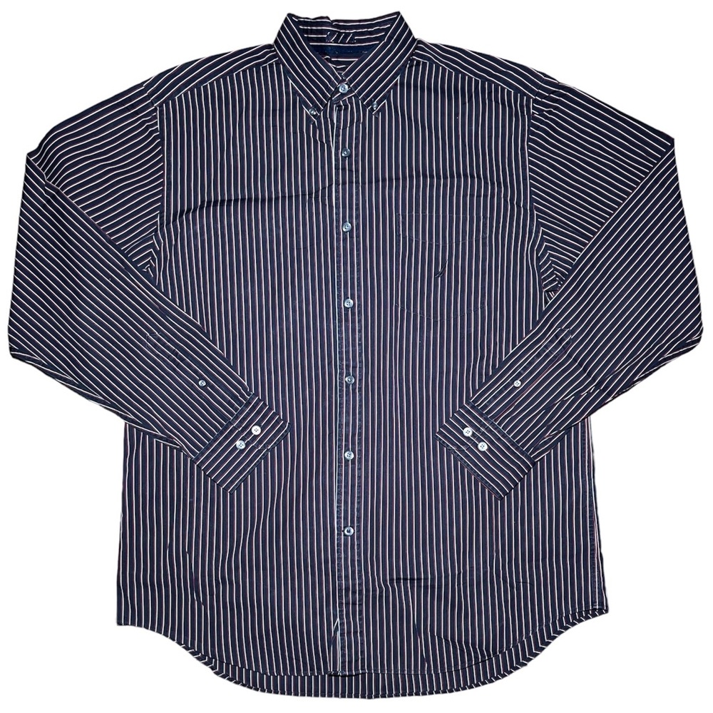 Men’s Nautica 100% Cotton Long Sleeve 80’s Two Ply Slim Fit Striped Button Up A2